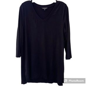 Liverpool Los Angeles Black 3/4 Sleeve V-Neck Top With Side Slits Size M…
